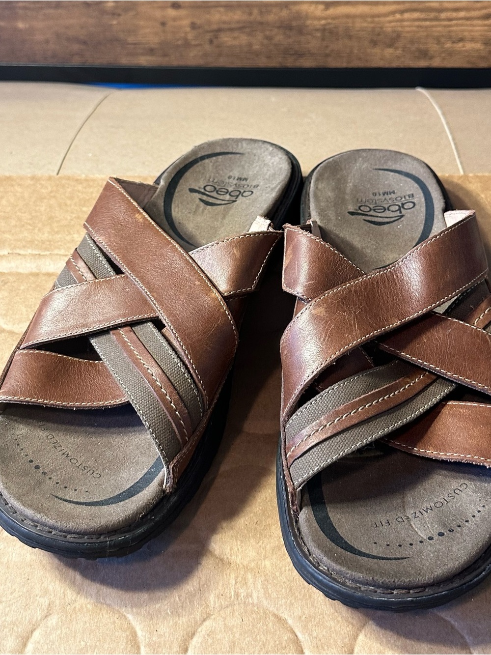 Abeo BioSystem Brant BM048 Men’s US 10 Slide Sandals Brown Leather Rubber EU 44